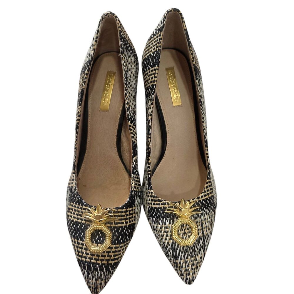 Louise‎ et Cie Womens 8 Tweed Pointed Toe Pumps Gold Pineapple Heels Black Tan